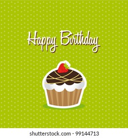 cute cup cake over green background. happy birthday. vector