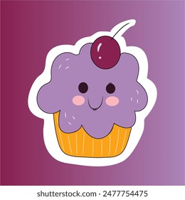 Cute Cup Cake Pegatina Ilustración vectorial