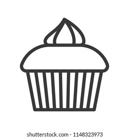 cute cup cake, sweets and dessert outline icon