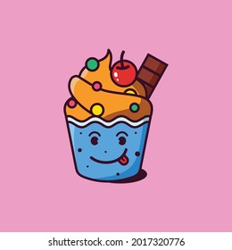 Cute cup cake vector illustration with cartoon style