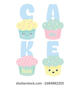 Ilustración vectorial de pastel de taza linda