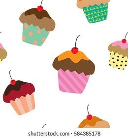 Cute cup cakes seamless pattern.