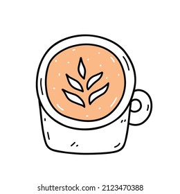 Cute cup of cappuccino isolated on white background. Vector hand-drawn illustration in doodle style. Perfect for cards, menu, logo, decorations.