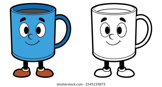 Cute Cup Cartoon Character Coloring Book Vector Illustration. Easy Coloring Page Printable