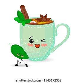 Cute cup character isolated on a white background. Speuia and hot chocolate