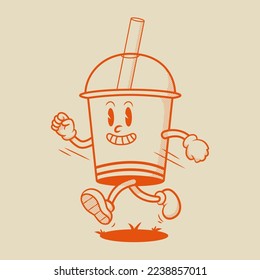 Cute Cup Character, Retro Mascot Character