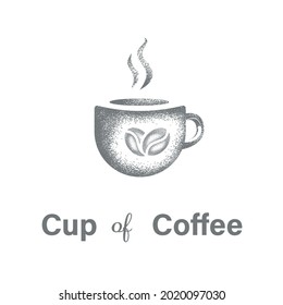 Cute cup with coffee beans picture on it isolated on white background. Vector illustration