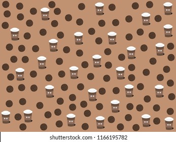 Cute cup of coffee with biscuit as a pattern, vector illustration