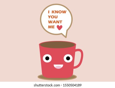 cute cup of coffee cartoon with speech bubble  design vector eps.10