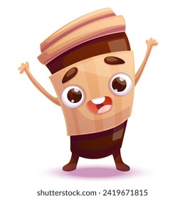 Cute cup of coffee character cartoon vector illustration