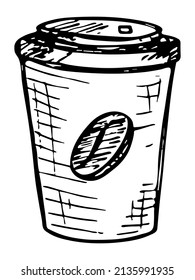 Cute cup of coffee illustration isolated on a white background. Simple cup clipart. Cozy home doodle.