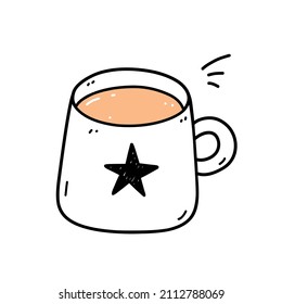 Cute cup of coffee isolated on white background. Vector hand-drawn illustration in doodle style. Perfect for cards, menu, logo, decorations.