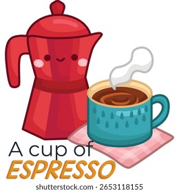 uma bela xícara de café e chaleira