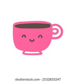 Cute cup of coffee. Pink color. Hand drawn illustration on white background. 