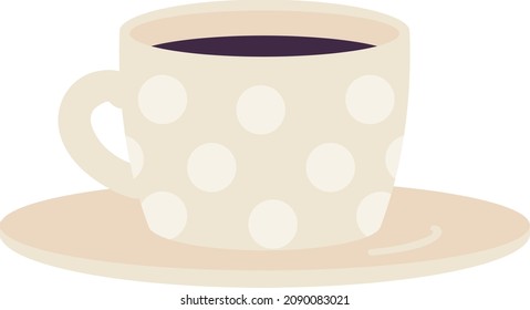 Cute cup of coffee semi flat color vector object. Hot drink in porcelain. Realistic item on white. Dotted mug of black tea isolated modern cartoon style illustration for graphic design and animation