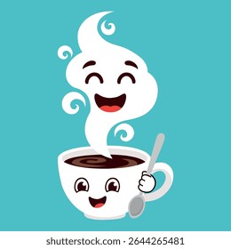 Cute cup of coffee with steam face