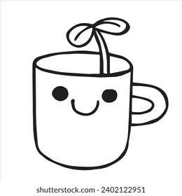 cute cup with coffee, vector drawing in doodle style, kawaii.