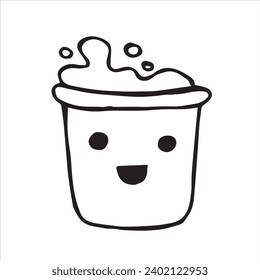 cute cup with coffee, vector drawing in doodle style, kawaii.