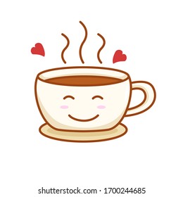Cute cup of coffee vector illustration with facial expression isolated on white background. Coffee character clip art