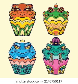 cute cup frog  vector set 