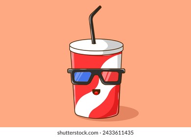 Cute Cup with Glasses Cartoon Illustration
