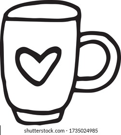 Cute cup with heart Hand drawn in doodle style. element vector graphics Scandinavian hygge cozy monochrome minimalism simple. tea, coffee, cocoa, home, comfort, cafe. design icon, card