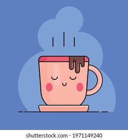 Cute cup (hot chocolate, coffee with milk)  on background 