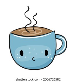 Cute cup of hot coffee. Vector illustration.