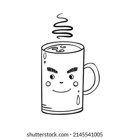 Cute cup of hot drink. Vector illustration in doodle style