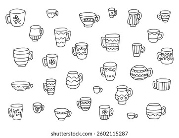 Cute cup illustration. Simple mug clipart. Cozy home doodle set.