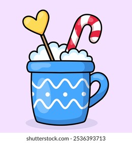 Cute cup with lollipops. Christmas vector illustration.