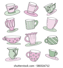 Cute cup pattern. Hand drawn vector stock illustration.