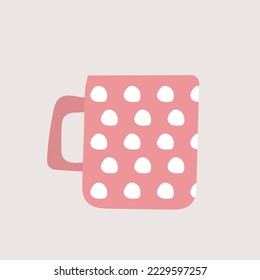 Cute cup. Pink dotted mug - modern cartoon style illustration for graphic design. Minimalist Scandinavian design icon