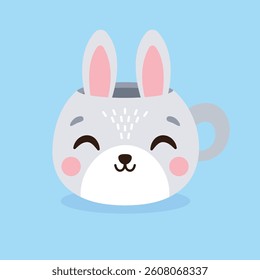 Cute cup in the shape of bunny's head. Vector illustration.