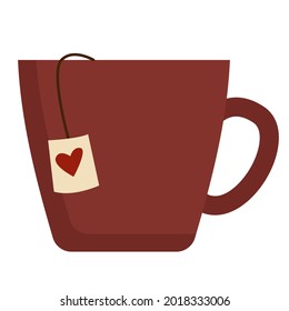 Cute cup with a tea bag on a white background. Vector flat design illustration for postcards, banners, posters and advertisements. Good morning concept.