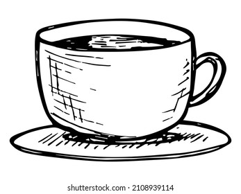 Cute cup of tea or coffee illustration isolated on a white background. Simple mug clip art. Cozy home doodle. 
