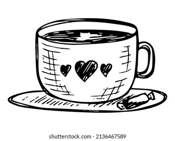 Cute taza de té o café ilustrado aislado en un fondo blanco. Simple clíparte de la taza. Cómodo garabato casero. 
