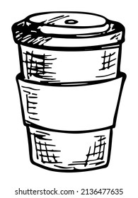 Cute cup of tea or coffee illustration isolated on a white background. Simple cup clipart. Cozy home doodle. 