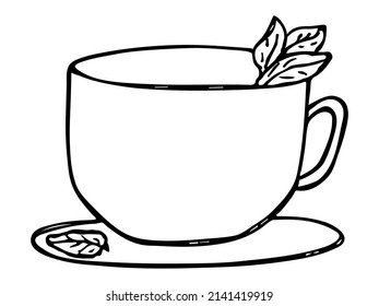 Cute cup of tea or coffee illustration isolated on a white background. Simple mug clipart. Cozy home doodle.