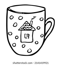 Cute cup of tea or coffee illustration isolated on a white background. Simple mug clipart. Cozy home doodle.