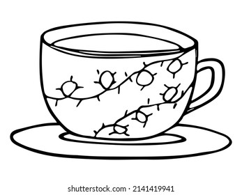 Cute cup of tea or coffee illustration isolated on a white background. Simple mug clipart. Cozy home doodle.