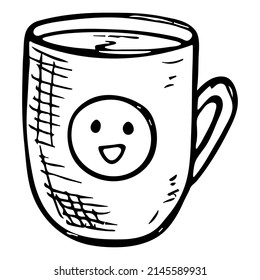Cute cup of tea or coffee illustration isolated on a white background. Simple mug clipart. Cozy home doodle.