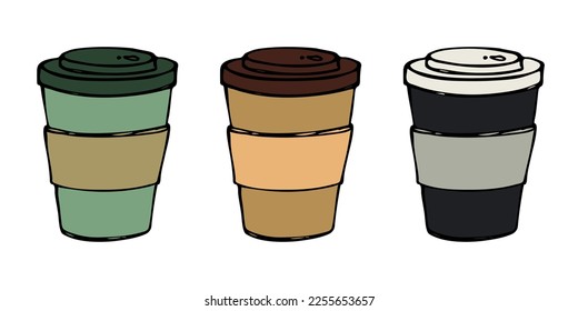 Cute taza de té o ilustración de café. Sencillo clipart. Cómodo conjunto de doodle casero