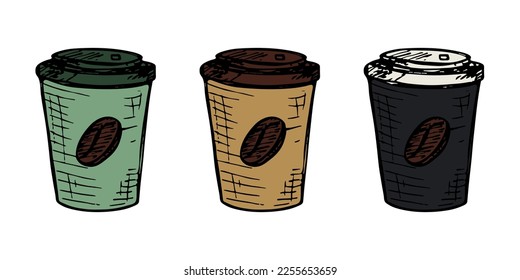 Tasse Tee oder Kaffeemaschine. Einfache Clipkunst für den Becher. Gemütliches Heimdoodle-Set