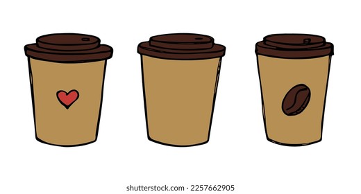 Cute taza de té o ilustración de café. Sencillo clipart. Cómodo conjunto de doodle casero