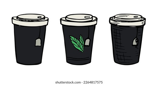 Cute cup of tea or coffee illustration. Simple cup clipart. Cozy home doodle set