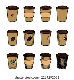 Cute cup of tea and coffee illustration. Simple cup clipart. Cozy home doodle set