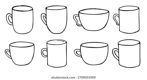 Cute cup of tea and coffee illustration. Simple mug clipart. Cozy home doodle set