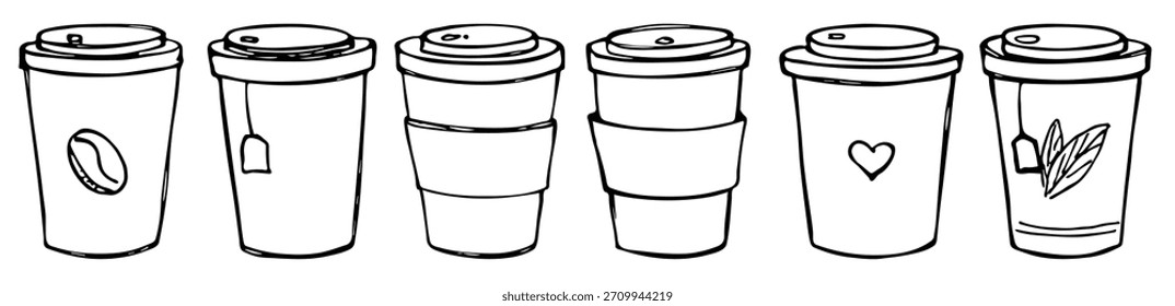 Nette Tasse Tee und Kaffee Illustration. Einfaches Clipart für Becher. Gemütliches Heim-Doodle-Set