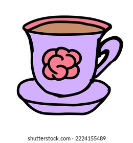Cute cup of tea. Doodle vectore illustration